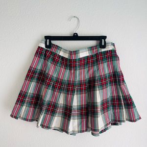 Aerie Red and Green Pleated Skirt